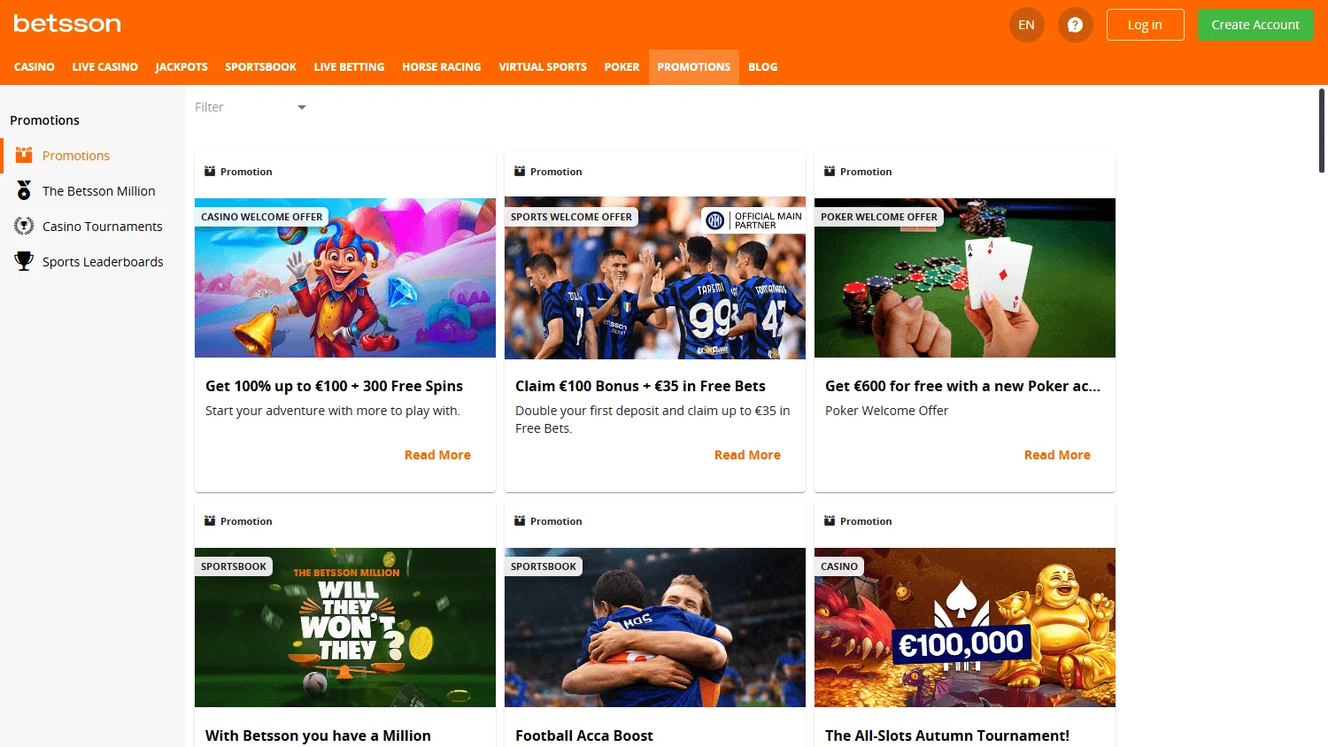 Current Betsson bonus offers